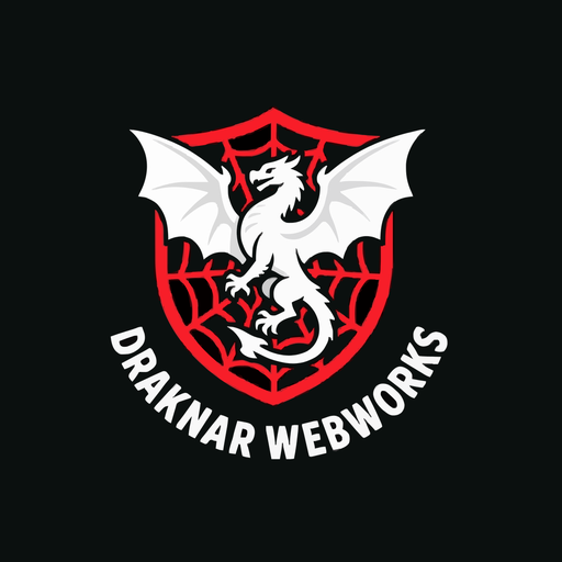 Draknar Webworks crest: a white dragon over a red shield