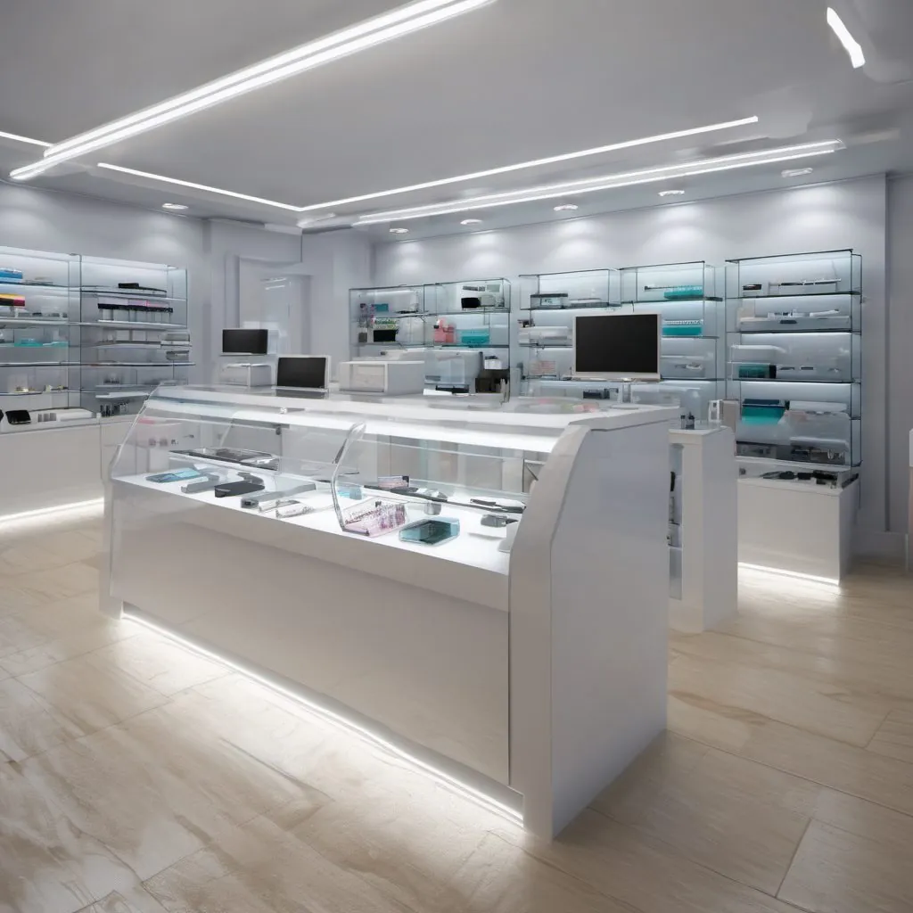 The shop counter and the accessory wall.