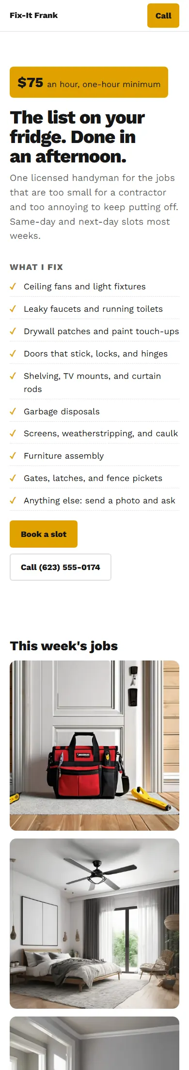 Fix-It Frank, a sample handyman website, full page