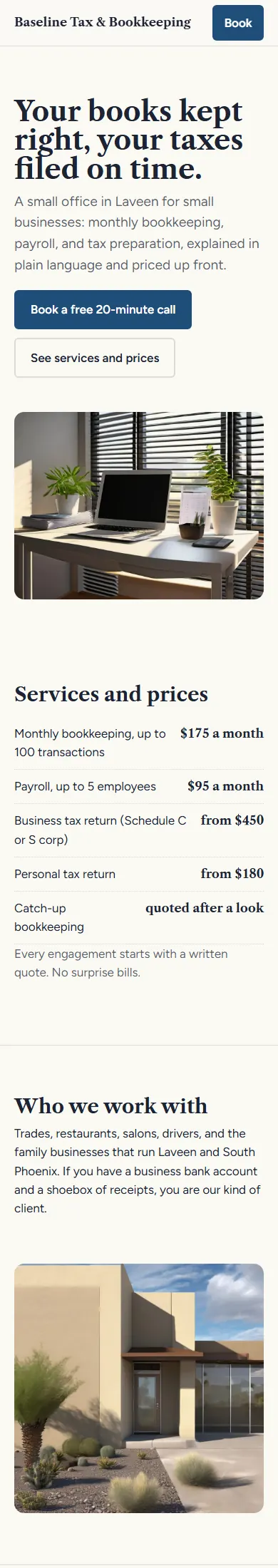 Baseline Tax & Bookkeeping, a sample tax office website, full page
