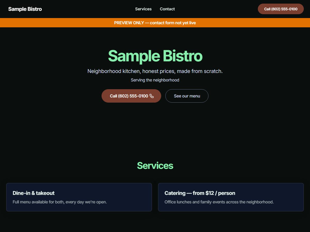 Demo: restaurant build, full menu section